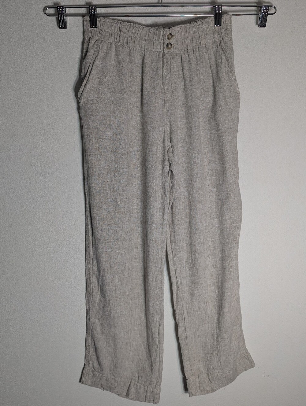 Womens Linen Wide Straight Leg Pants Beachy Coastal Neutral Quiet Luxury Medium